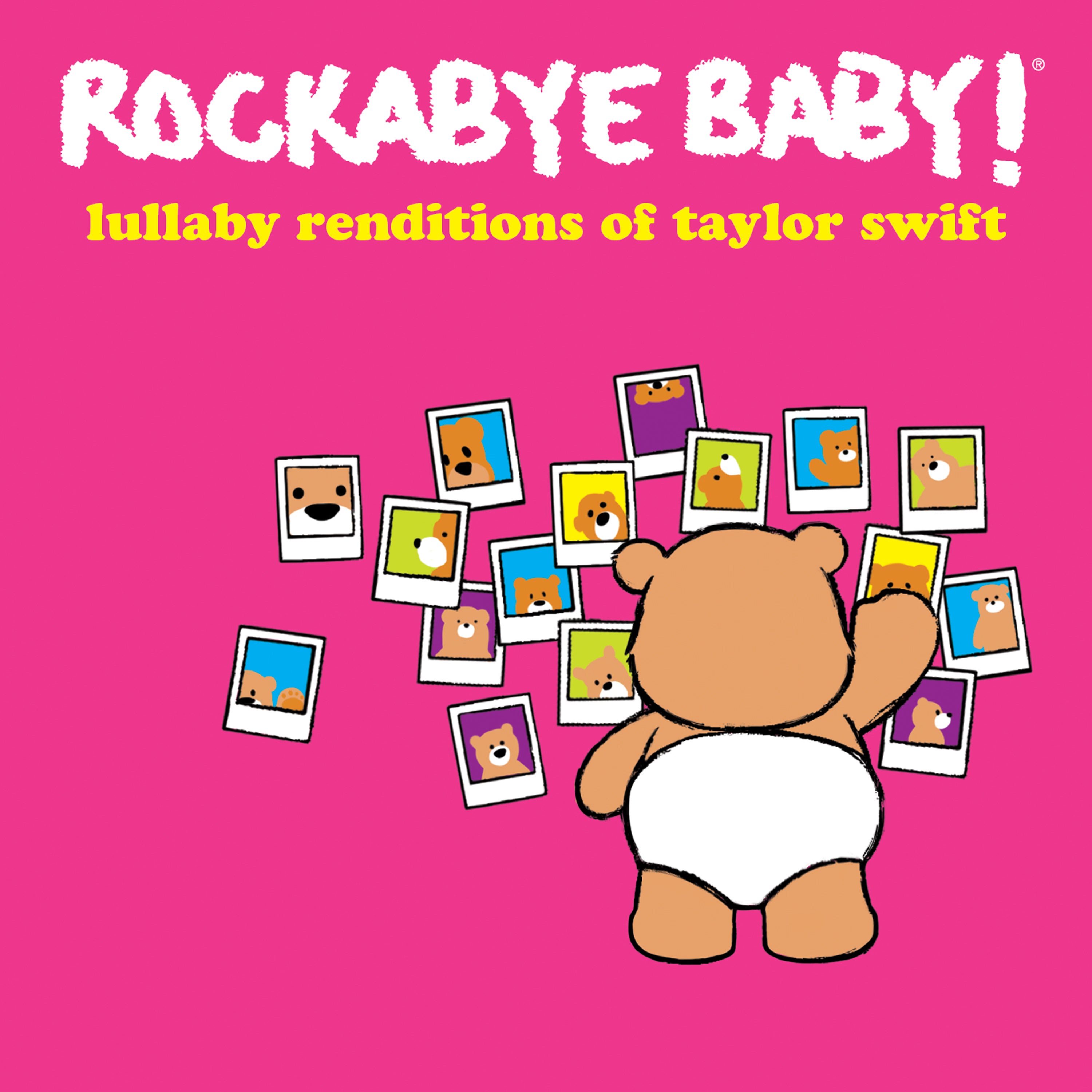pink album art for lullaby renditions of taylor swift by rockabye baby music.