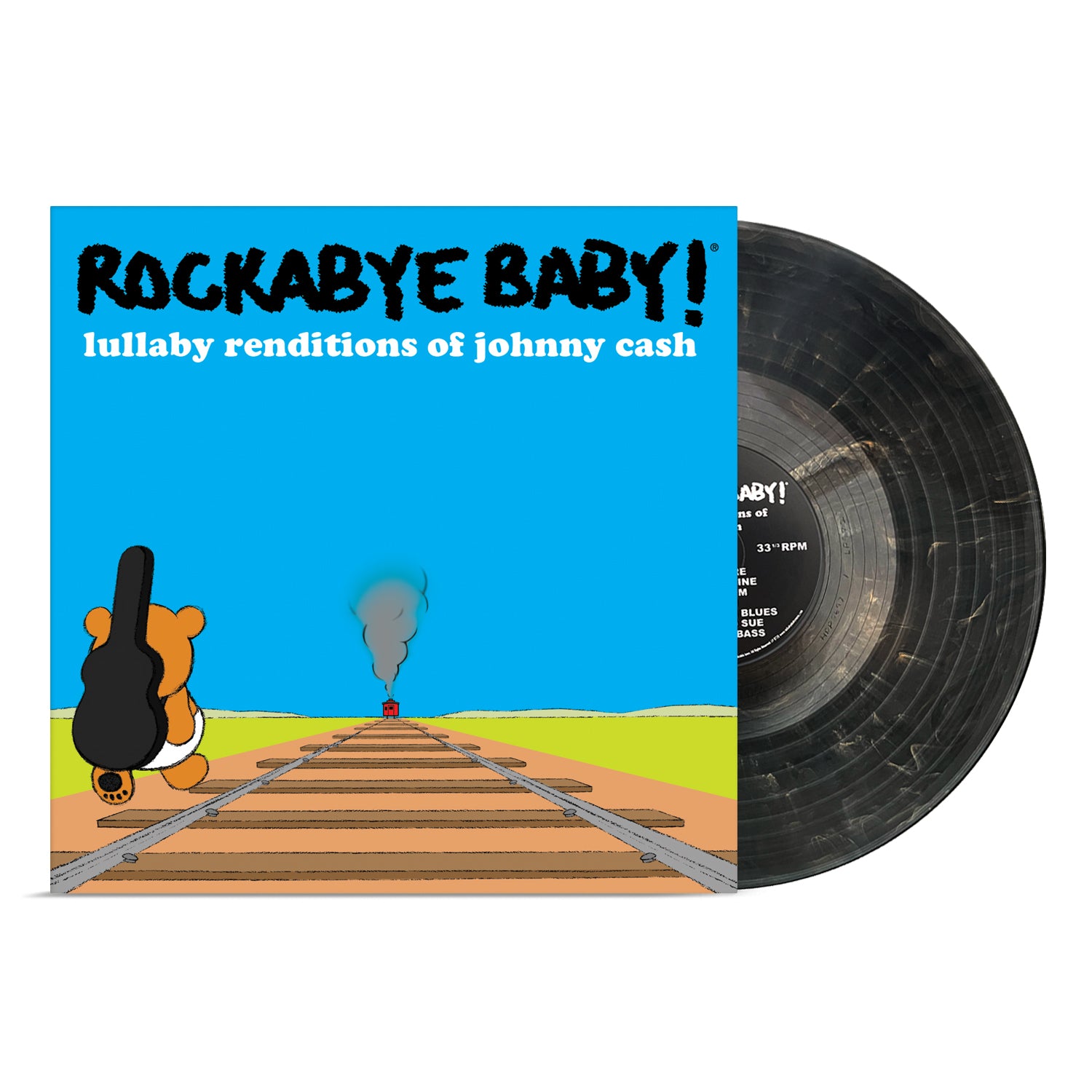 black vinyl and blue cover of johnny cash lullaby songs