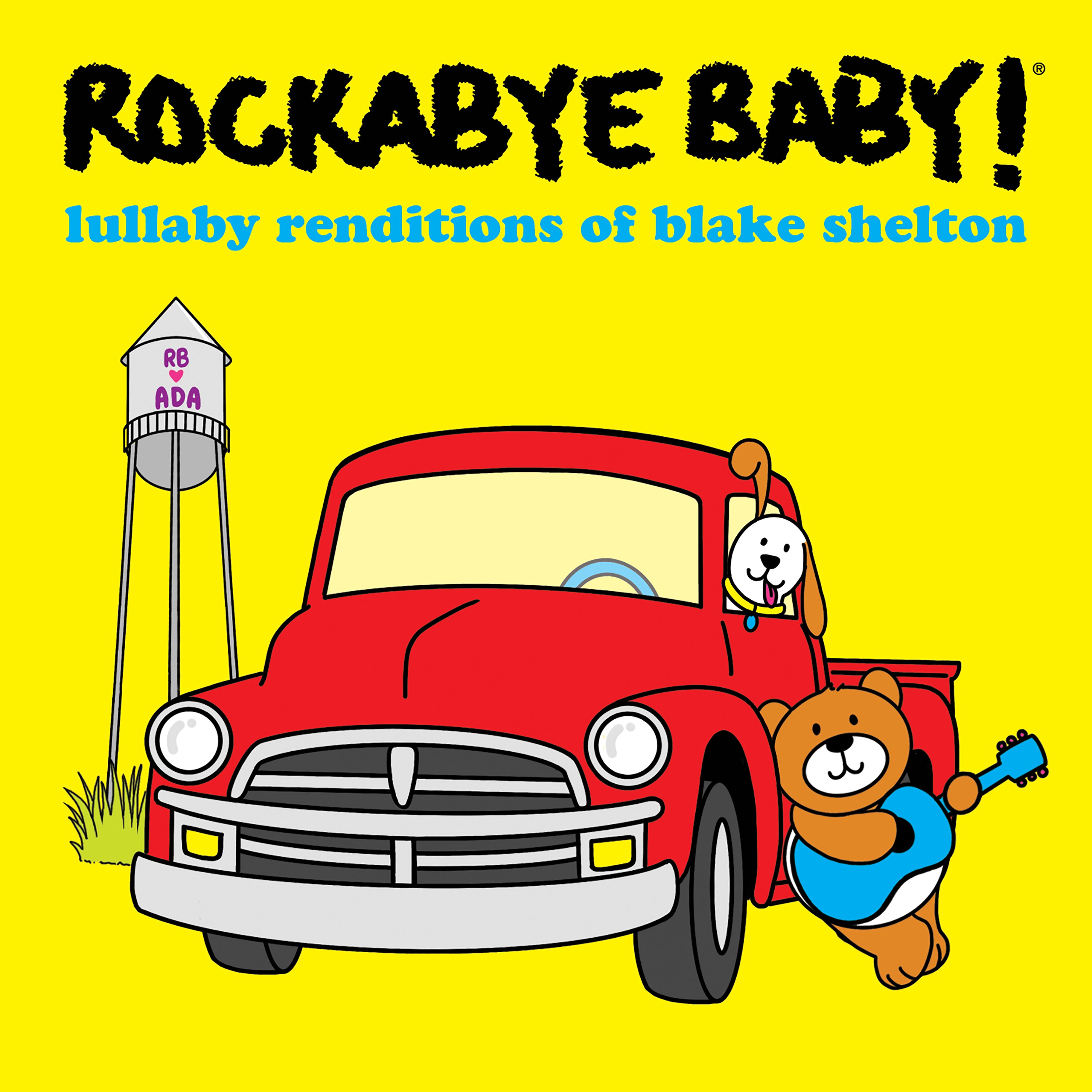 yellow album cover for Rockabye Baby lullaby music from Blake Shelton