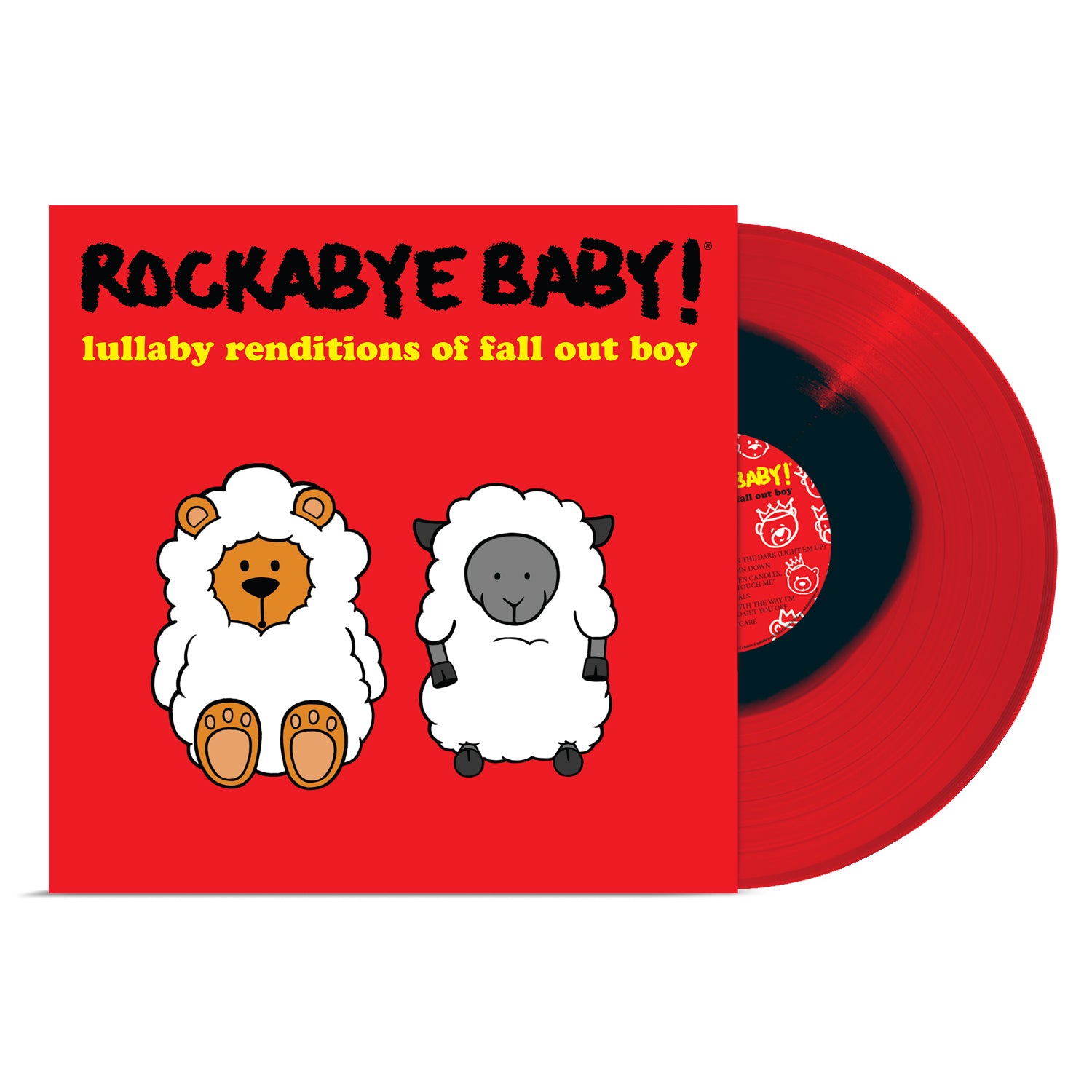 red vinyl record for rockabye baby's lullaby renditions of fall out boy