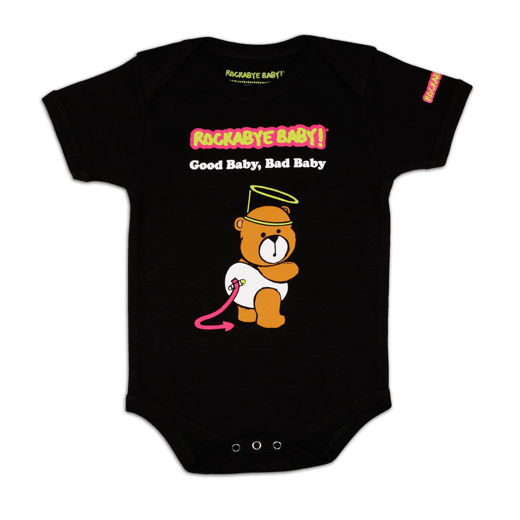 rockabye baby good baby bad baby organic bodysuit black