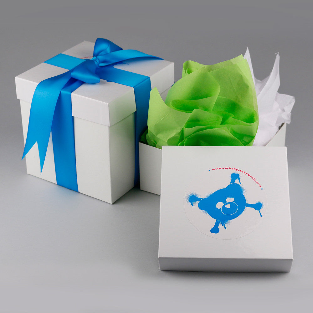 rockabye baby gift wrap white blue