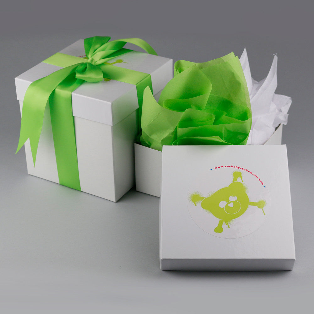 rockabye baby gift wrap white green