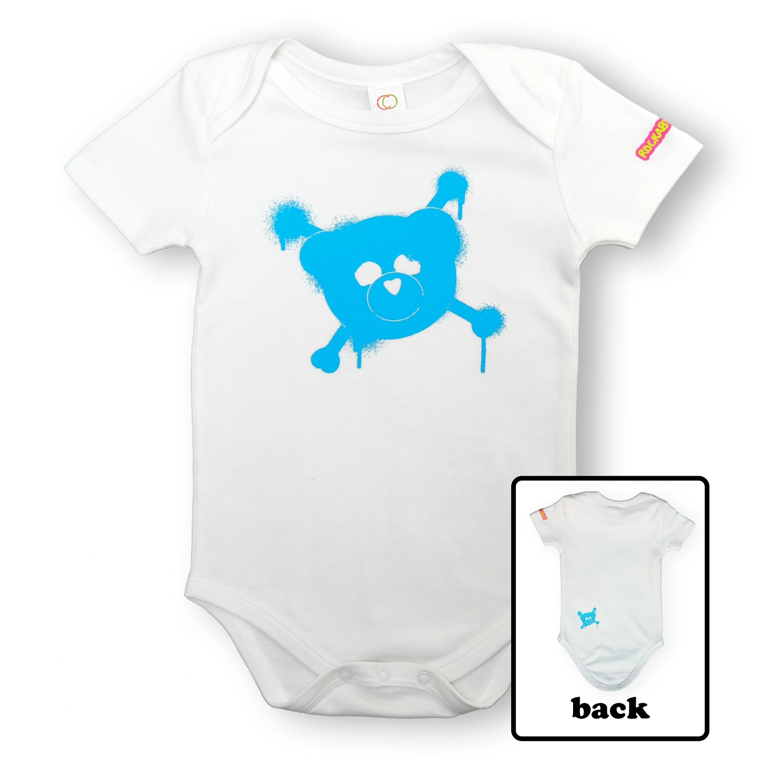 Organic Baby Bodysuit (Blue Logo on White)